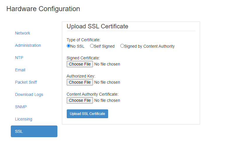 Upload SSL certificate configuration