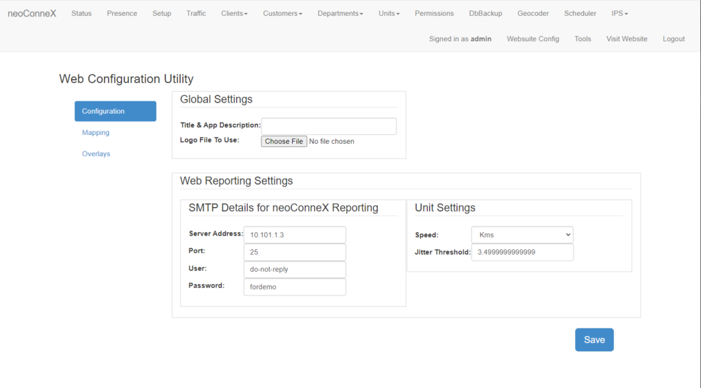 Provisioning tool websuite configuration overview